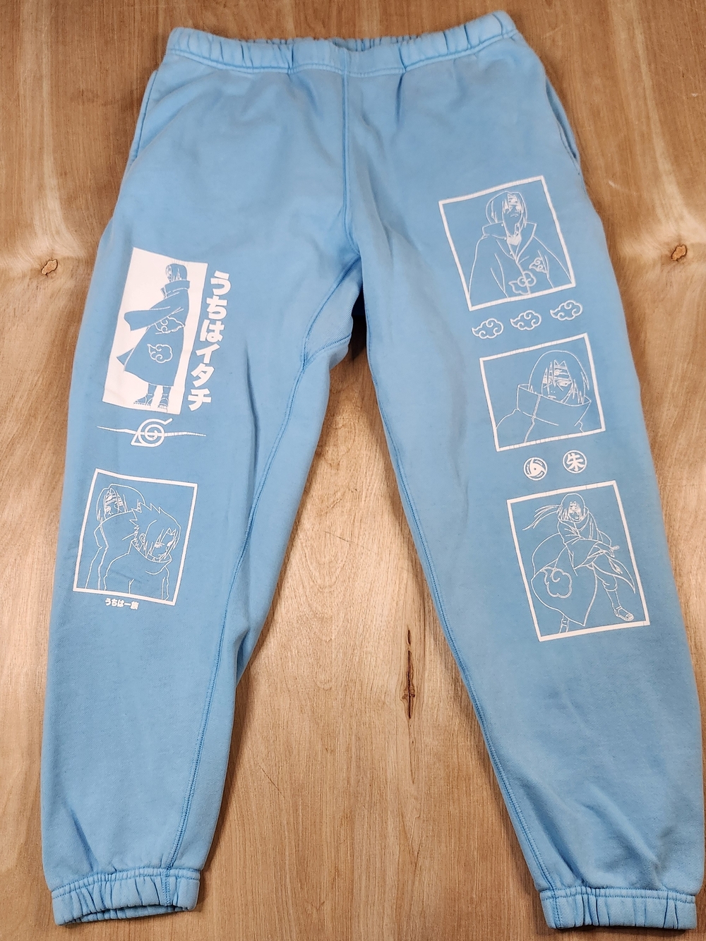 Hypland X Naruto Itachi Uchiha Light Blue Graphic Fleece Joggers Size L